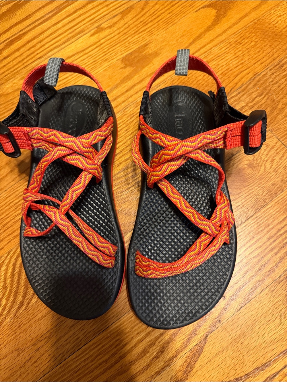 Chaco Kids' Orange and Yellow Webbing Strap Sandals with Black Footbed